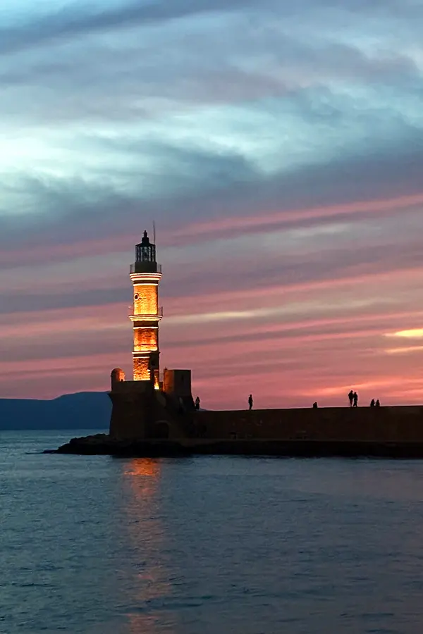 chania harbor sunset portrait